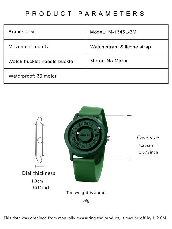 Men's Personality Round Dial Quartz Watch, Watches for Men, Casual Sportive Waterproof Watch, Trendy Watch with Silicone Strap for Daily Use, with Box