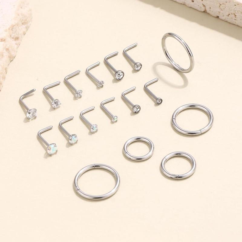 17 Gold Plated Nose Ring Studs 316L Surgical Steel Gold Nose Studs for Women Men 20G L Shaped CZ Nose Rings