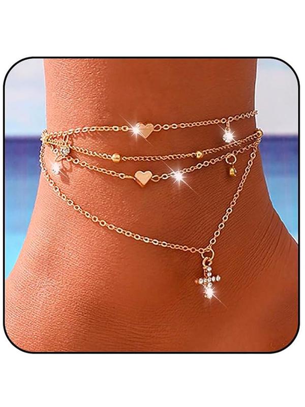 Women's Heart Design Anklet, Adjustable Ankle Chain for Women & Girls, Fashion Jewelry for Party, Daily Clothing Decor, Trendy All-match & Exquisite Jewelry for Gift