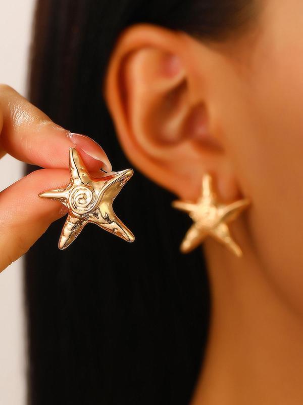 Spiral Texture Starfish Design Pendant Necklace & Stud Earrings, Fashion Jewelry Set for Party, Daily Decor, Trendy All-match & Exquisite Jewelry for Birthday Gift