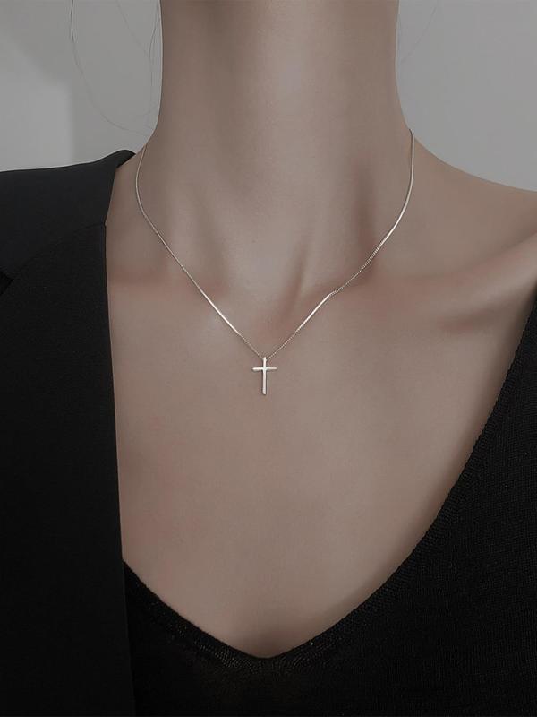 Fashion Easter Simple Cross Charm Pendant Necklace, Elegant Plain Thin Chain Necklace for Women & Girls, Clavicle Matching Necklace, Versatile Accessory for Parties, Daily Wear