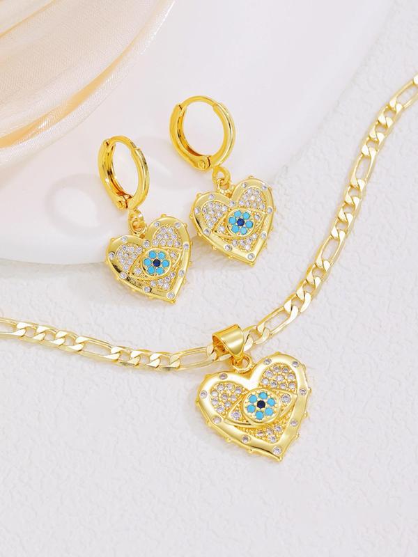 Women's Elegant Rhinestone Decor Heart Design Pendant Necklace & Earrings, 2024 New Style Exquisite Trendy Jewelry Set, Fashionable Accessories for Party & Wedding