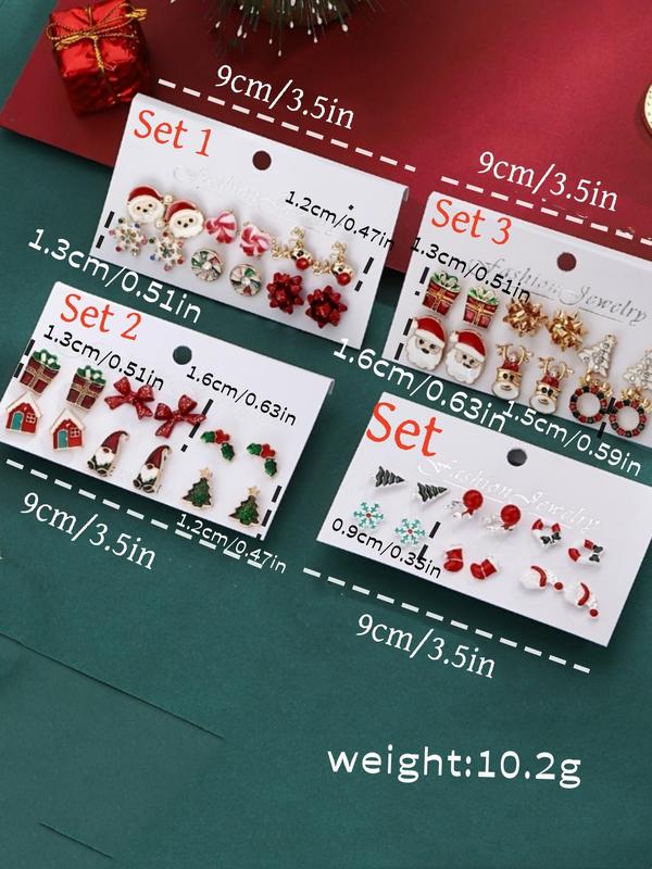 Christmas Themed Earrings Set, Cute Christmas Tree & Santa Claus & Snowman & Gift Box Design Stud Earrings, Fashion Jewelry Accessories for Women & Girls