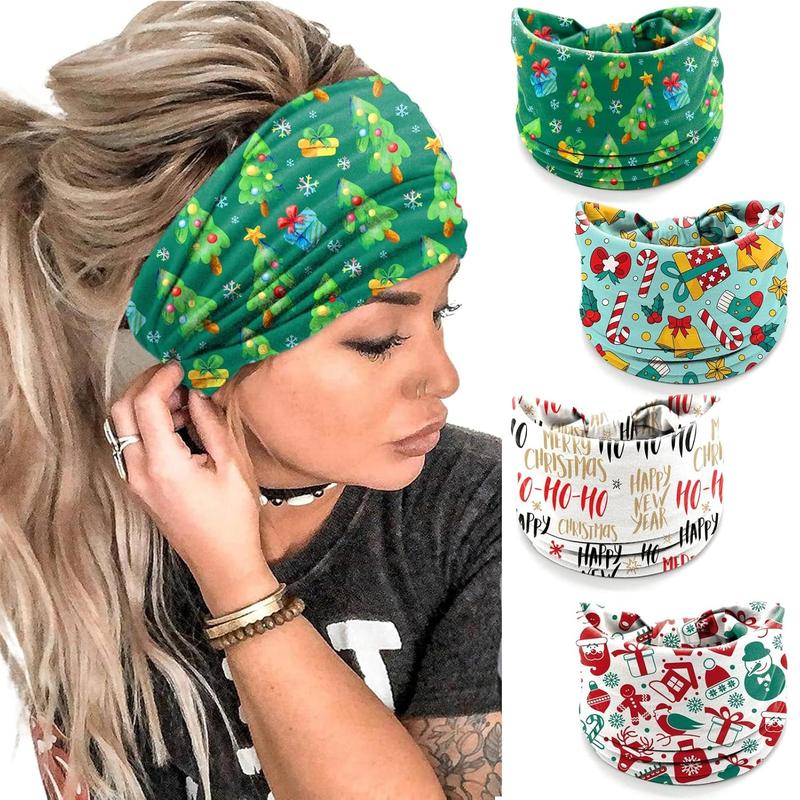 4pieces Christmas Headbands for Women - Snowflake Santa Snowman Xmas Tree Holiday Hair Bands, Festive Gift Hair Accessories