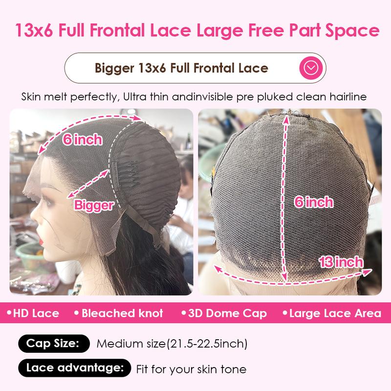 Pizazz 13x6 HD Transparent Lace Frontal Wigs Human hair Pre Plucked Brazilian Body Wave Frontal Wigs Human Hair with Baby Hair 220 Density Natural Hairline Natural Black Color