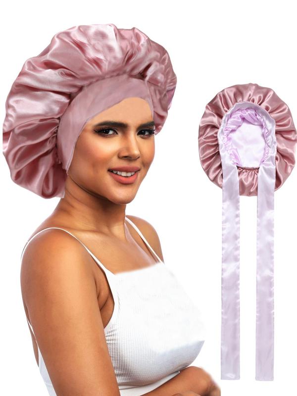 Pleated Design Lace Up Front Satin Headband Hats, Solid Matching Wide Band Hair Bonnets for Sleeping, 2024 Summer New Trendy Sleeping Bonnet for Women for Back To School