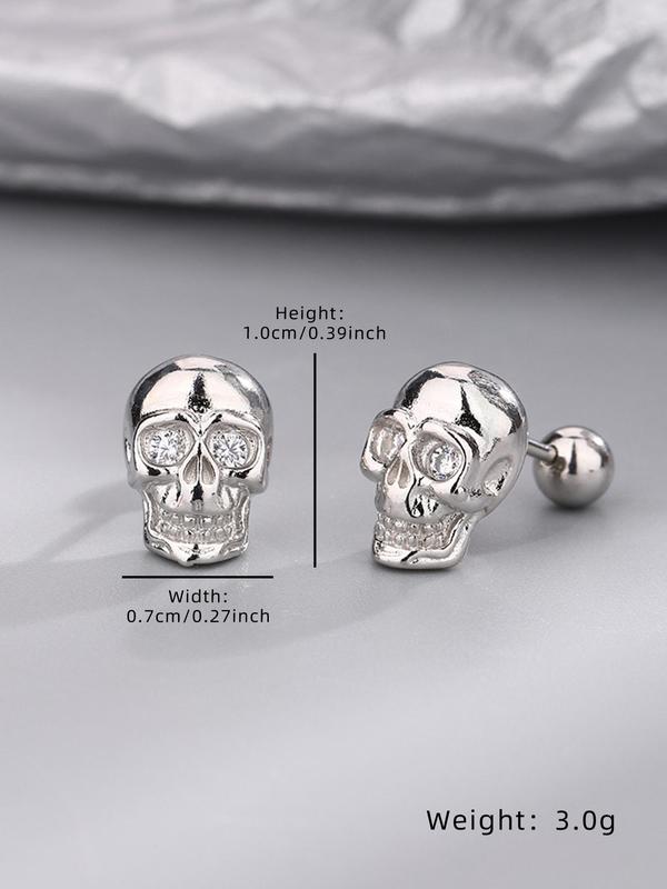 Skull Design Stud Earrings, Inlaid Rhinestones, Street Style Hip Hop Earrings, Fashionable Jewelry for Women & Girls, Casual Jewelry for Party, Daily Clothing Decor, Trendy All-match & Exquisite Jewelry for Birthday Gift