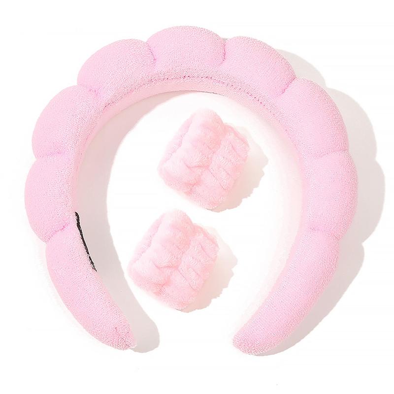 Sponge Headband & Wristband Set (3 Counts set), Comfort Makeup Headband & Wristband, Hair Styling Tools for Women & Girls