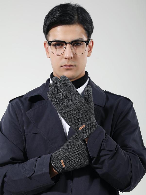 Men's Solid Color Touch Screen Gloves, Casual Windproof Warm Gloves for Fall & Winter, Fashion Accessories for Men