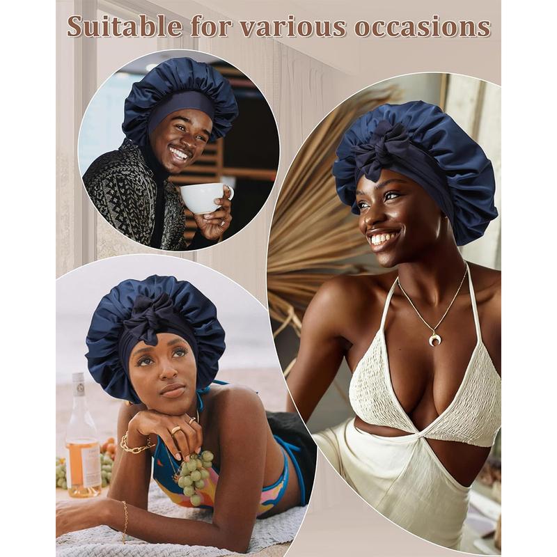 Double Layer Satin Bonnet for Sleeping Cap Women Reversible Hair Bonnets with 2PCS Hair Scrunchies Elastic Tie Band Nightcap Gifts for Women