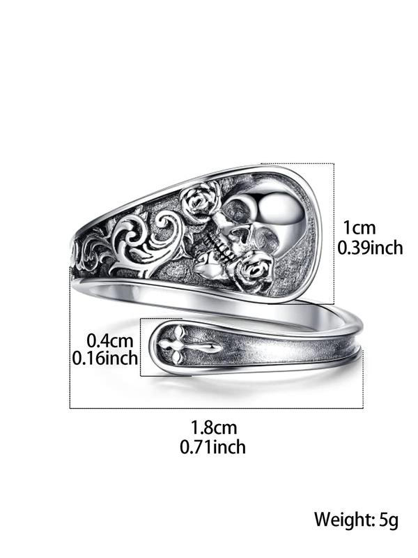 Punk Style Skull & Rose Design Ring,  Retro Accessories for Women for Party, Daily Clothing Decor, Trendy All-match Creative Jewelry for Birthday Gift