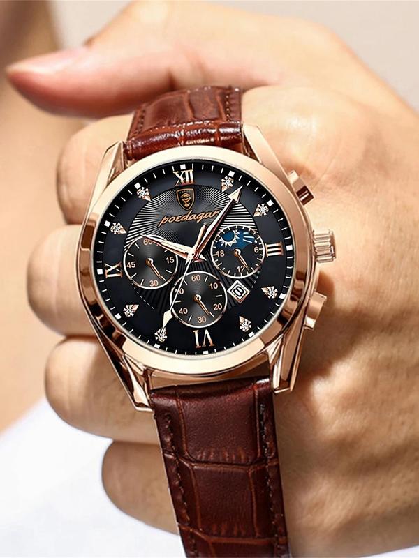 Men's Business Round Dial Analog Luminous Quartz Watch, Fashion 30m Waterproof Watch for Party, Daily Clothing Decor, Trendy All-match & Exquisite Watch for Gift