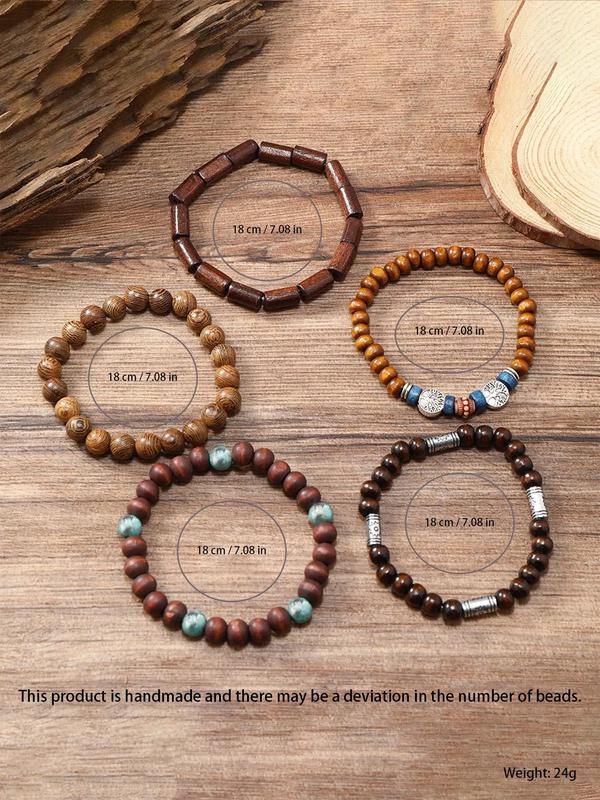 Boho Style Wooden Beaded Bracelet, Vintage Trendy Bracelet, Fashionable Jewelry for Women & Girls for Daily Decoration