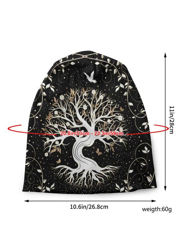 Unisex Casual Tree of Life Pattern Beanie Hat, Vintage Trendy Beanie Hat for Men & Women, Warm and Stylish Beanie Suitable for Street, Outdoor Sports, Skiing