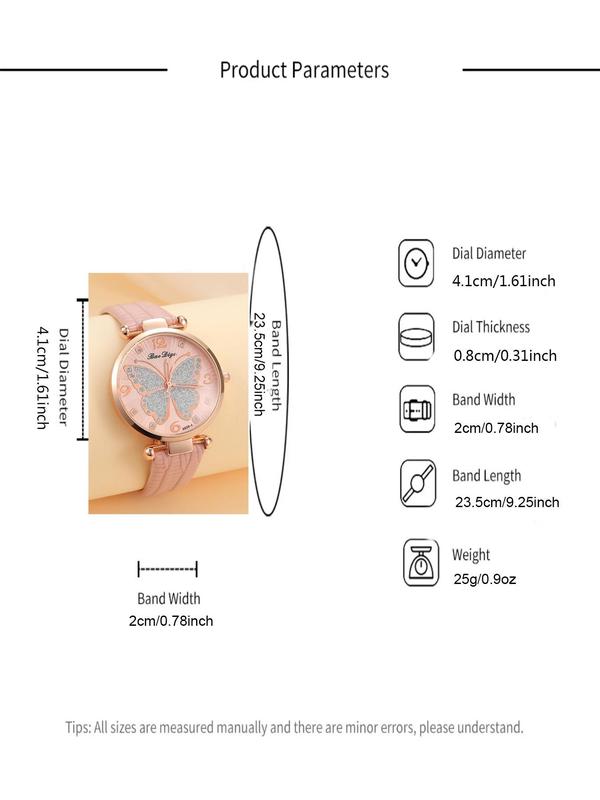 Women's Butterfly Quartz Watch & Jewelry Set, Including Rhinestone Decor Analog Watch & Necklace & Ring & Earrings & Bracelet, Fashion Watch Set As Gift, without Box