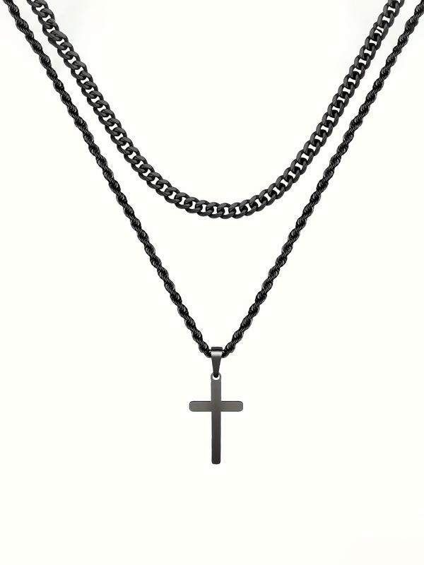 Stainless Steel Cross Pendant Necklace for Men & Women, Fashion Jewelry for Party, Daily Clothing Decor, Trendy All-match & Exquisite Jewelry for Birthday Gift