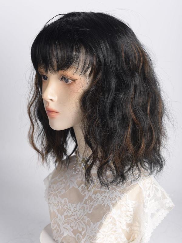 14 Inch Short Wavy Bob Wigs for Women, Gorgeous Fluffy Wigs with Bangs, Synthetic Full Machine Wigs for Party, Daily Use