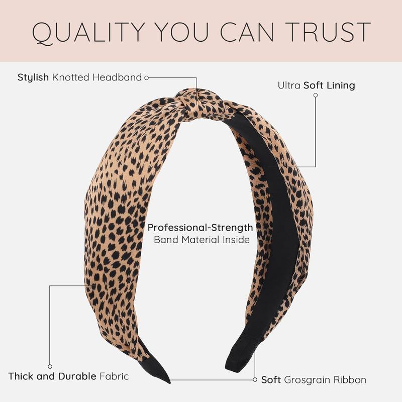 Top Knotted Headband for Women Trendy 4 Pack, Wide  Bands for Women's Hair Knotted, Chunky Cute Women's Headbands Fashion, Black Brown Leopard