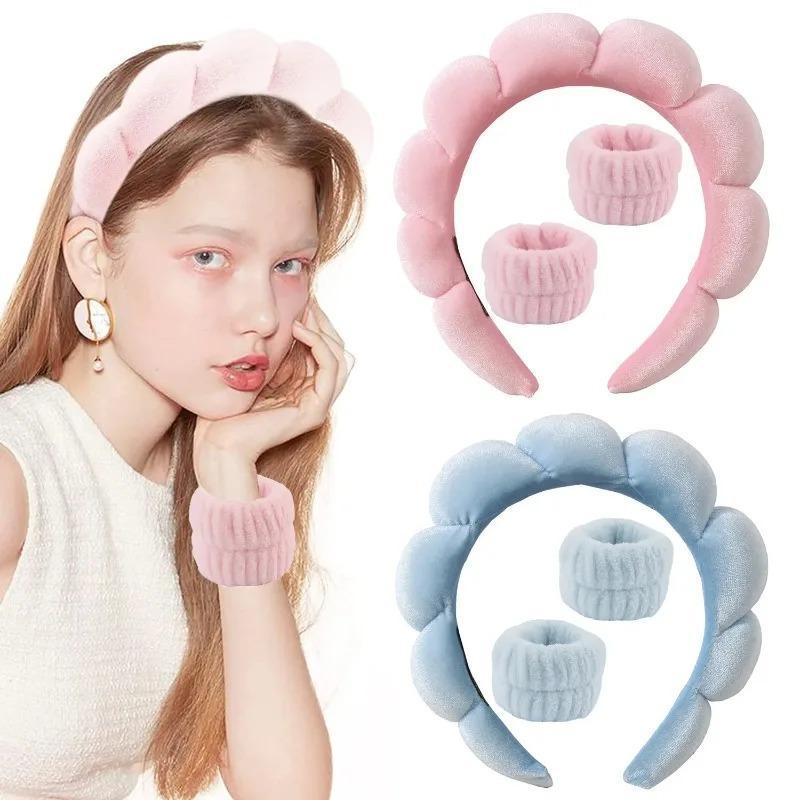 Sponge Headband & Wristband Set (3 Counts set), Comfort Makeup Headband & Wristband, Hair Styling Tools for Women & Girls