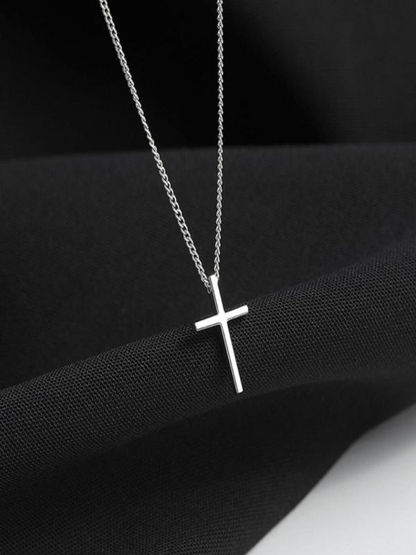 Fashion Easter Simple Cross Charm Pendant Necklace, Elegant Plain Thin Chain Necklace for Women & Girls, Clavicle Matching Necklace, Versatile Accessory for Parties, Daily Wear