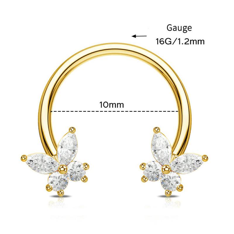 Oufer 16G Butterfly CZ Horseshoe Septum Ring Daith Ring