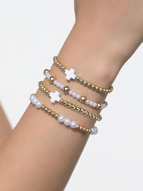 Fashion Colorful Cross Charm Decor Beaded Bracelet, Boho Style Jewelry for Women & Men, Trendy All-match & Exquisite Jewelry for Birthday Gift