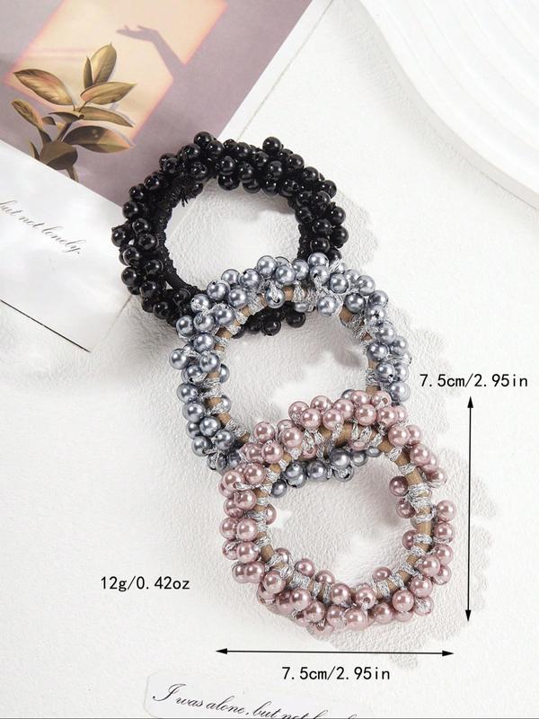 Faux Pearl Decorated Hair Tie for Gift, 3pcs Simple Cute Decorative Ponytail Holder, Minimalist Headwear Suitable for Hair, Fashion Hair Accessories for Party, Daily Clothing Decor