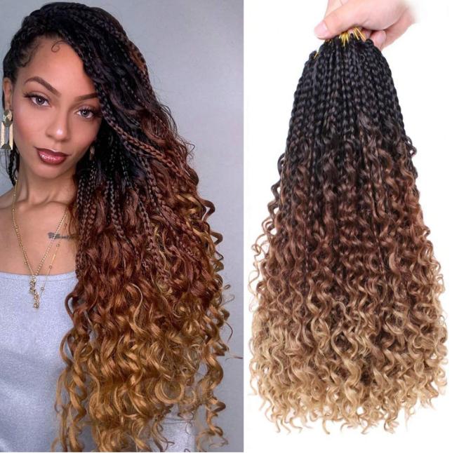 Goddess Boho Box Braids Crochet Hair 12-22 Inch Synthetic Ombre Braiding Hair for Women