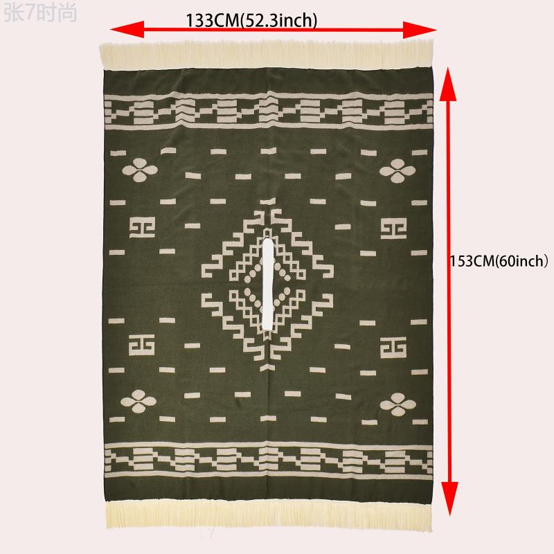 MARRYHAPPY Men's Vintage-Style Warm Poncho - Geometric Pattern, Tassel Detail, Cozy Acrylic Blend Shawl for Outdoor Adventures