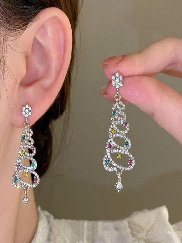 Rhinestone Decorated Christmas Tree Design Dangle Earrings, Fashionable Jewelry for Women, Trendy All-match & Exquisite Jewelry for Birthday Gift