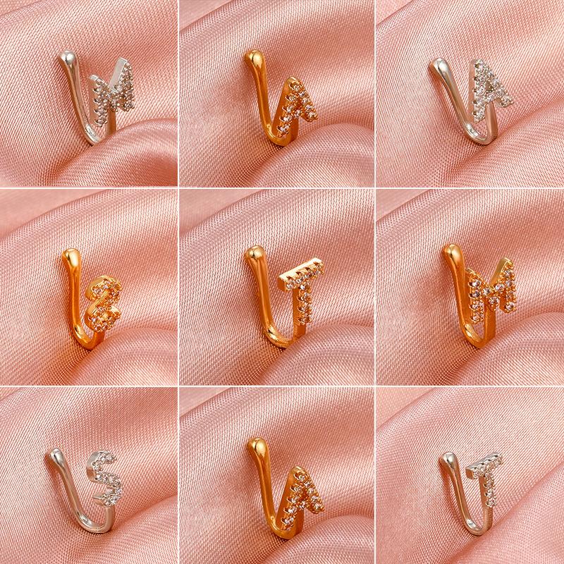 1 Count A-Z LETTER  Design Non-pierced Nose Clip, Rhinestone Inlaid Decorative Nose Ring, Fashionable Personality Accessories for Women and Girls