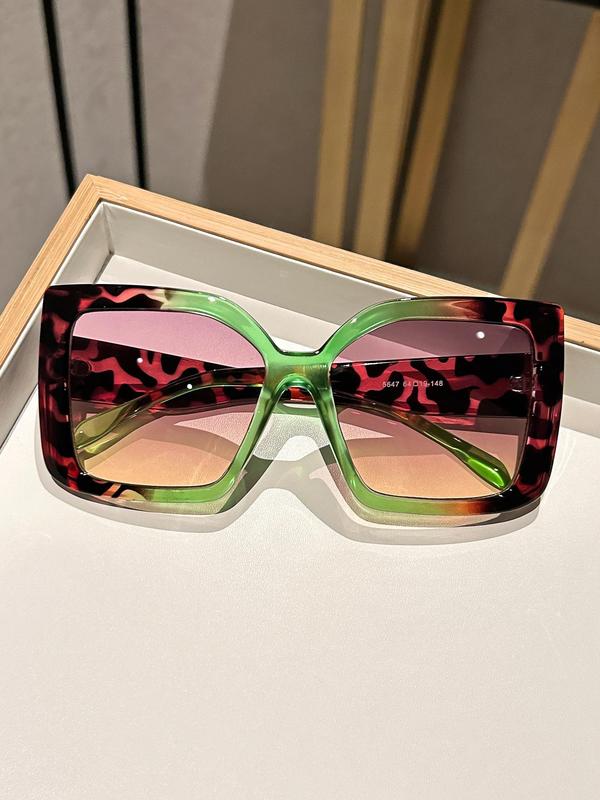 Unisex Vintage Trendy Leopard Pattern Sunglasses, Retro Casual Square Frame Sunglasses for Everyday Use, Fashion Accessories for Outdoor Activities