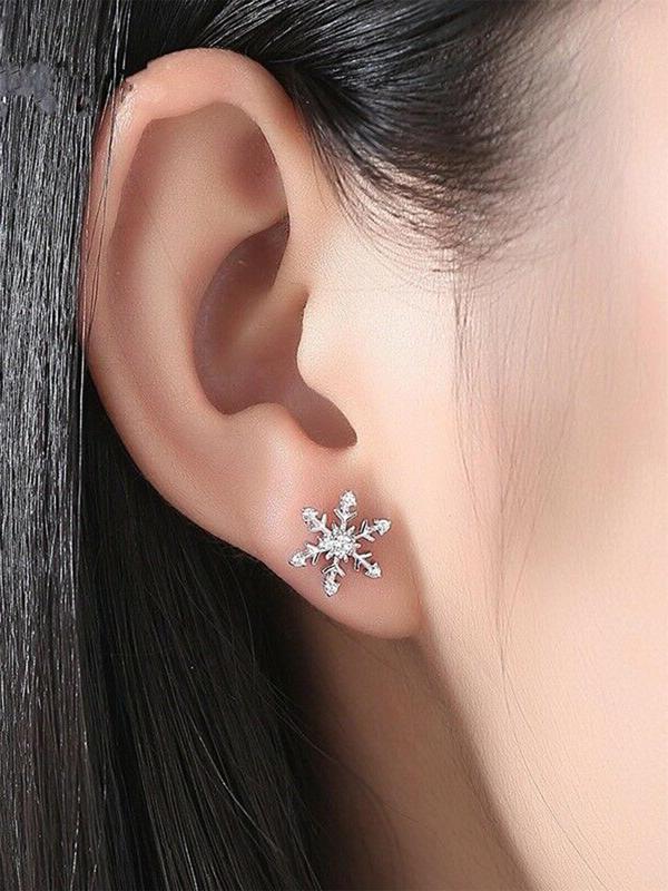 Snowflake Design Rhinestone Decor Stud Earrings, Elegant Jewelry for Women for Party, Daily Clothing Decor, Trendy All-match & Exquisite Jewelry for Birthday Gift