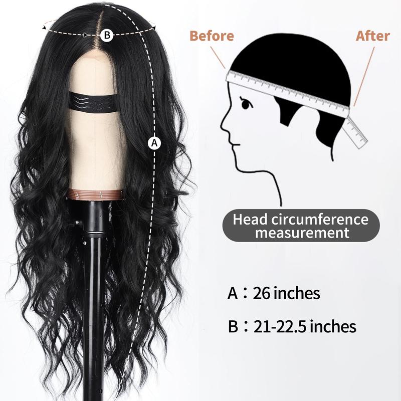 Nnzes Black Wig for Women Long Wavy Lace Hairline Wig 26 Inch Middle Part Synthetic Heat Resistant Wig for Daily Party