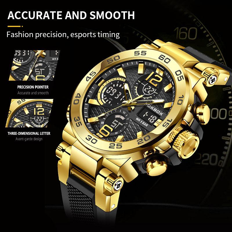 LIGE Large Disc Silicone Strap Electronic Time Setting Design Luminous Hands Waterproof Men's Watch