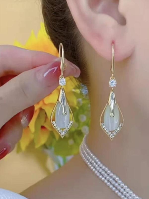 Women's Elegant Rhinestone Decor Dangle Earrings, Exquisite Trendy Drop Earrings, Gorgeous Jewelry As Birthday Gift for Women & Girls