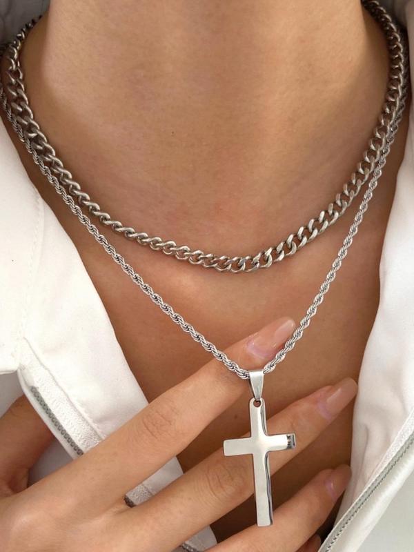 Stainless Steel Cross Pendant Necklace for Men & Women, Fashion Jewelry for Party, Daily Clothing Decor, Trendy All-match & Exquisite Jewelry for Birthday Gift