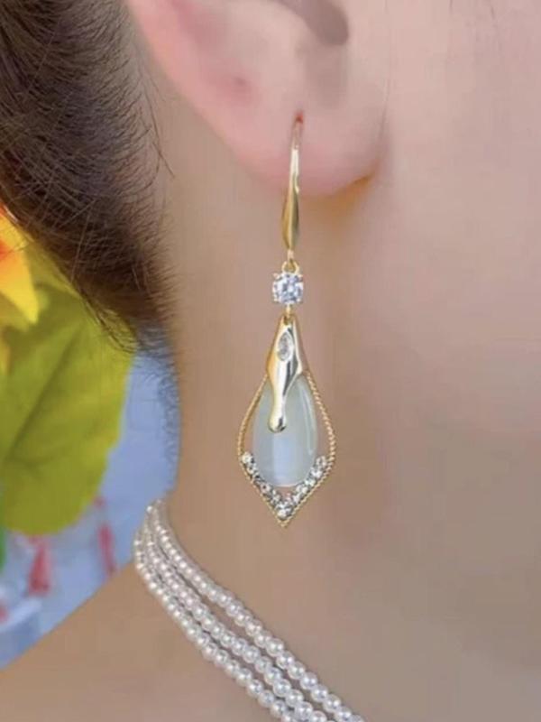 Women's Elegant Rhinestone Decor Dangle Earrings, Exquisite Trendy Drop Earrings, Gorgeous Jewelry As Birthday Gift for Women & Girls