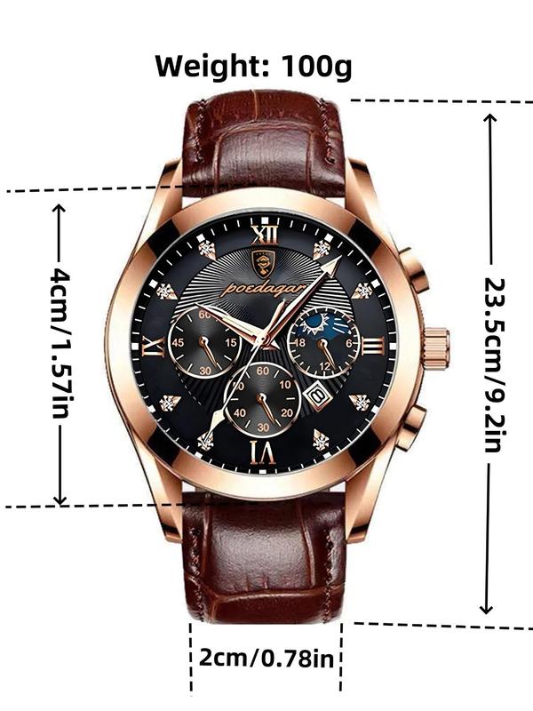 Men's Business Round Dial Analog Luminous Quartz Watch, Fashion 30m Waterproof Watch for Party, Daily Clothing Decor, Trendy All-match & Exquisite Watch for Gift