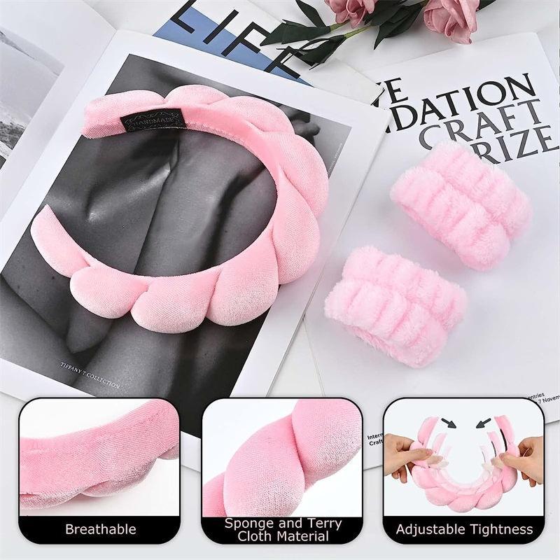 Sponge Headband & Wristband Set (3 Counts set), Comfort Makeup Headband & Wristband, Hair Styling Tools for Women & Girls