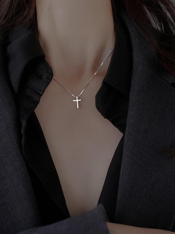 Fashion Easter Simple Cross Charm Pendant Necklace, Elegant Plain Thin Chain Necklace for Women & Girls, Clavicle Matching Necklace, Versatile Accessory for Parties, Daily Wear