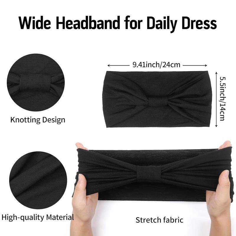 Wide Headbands for Women Black Stylish Head Wraps Boho Thick Hairbands Large African Sport Yoga Turban Headband Hair Accessories (Pack of 4)