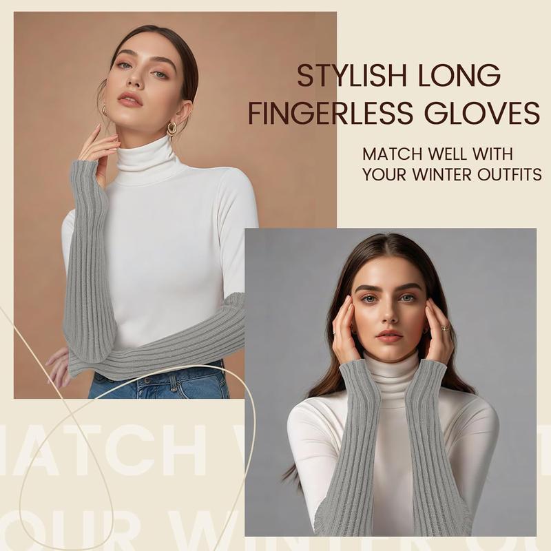 Arm Warmers, Fashion Winter Long Fingerless Gloves Knit Mitten Gloves Arm Sleeves for Women with Thumb Hole