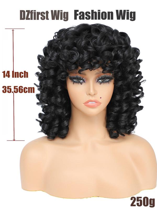 Women's 14 Inch Long Coily Wigs with Bangs, Retro Fashion Gorgeous Fluffy Wigs for Party, Cosplay and Daily Wear, Holiday Dress-up Hair Accessories Or Gifts for Hairstyle Ideas,  Cheap and Affordable Wigs