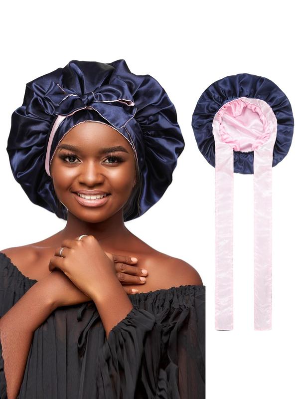 Pleated Design Lace Up Front Satin Headband Hats, Solid Matching Wide Band Hair Bonnets for Sleeping, 2024 Summer New Trendy Sleeping Bonnet for Women for Back To School