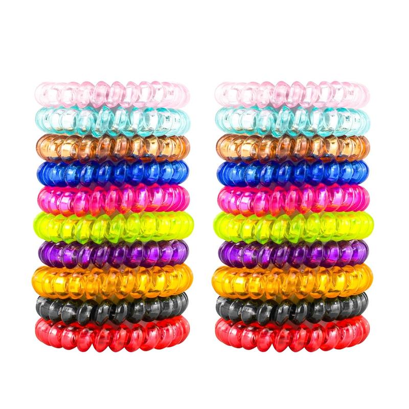 50 count Spiral Hair Ties For Women Phone Cord Ponytail Holders Colorful Hair Coils Plastic Scrunchies Bulk Hair Ties Coil Hair Bands Bracelets For Grils (Crystal10 Colors -Large Size)