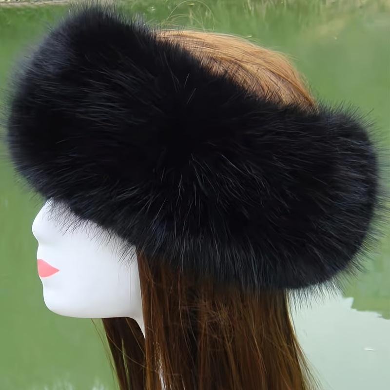 Fashion Imitation Leather Fur Headband-Women's Warm Polyester Winter Hat, Non-Stretch, Hand Wash, Fashion Forward Design with Plush Lining and Soft Ear Protection