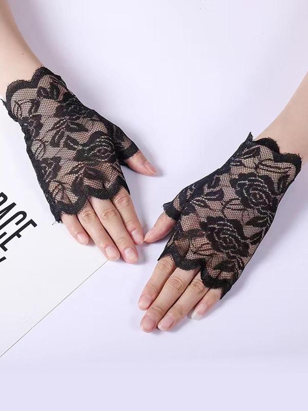 Hollow Out Floral Lace Fingerless Gloves, Elegant Fashion Gloves for Wedding Party, Casual Elastic Bridal Gloves for Women, Exquisite Jewelry for Birthday Gifts Summer 2024