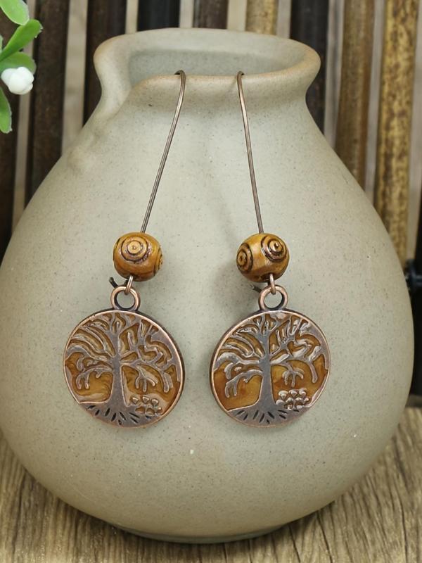 1 Pair Boho Style Tree Decor Round Drop Earrings, Fashionable Vintage Ear Jewelry for Women, Trendy Accessories for Party and Daily Life