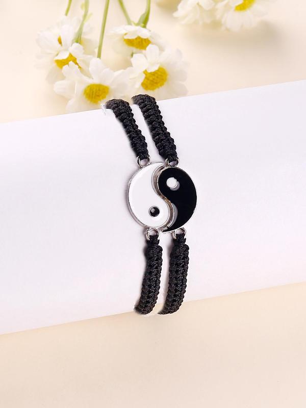 Retro Unisex Matching Bracelet Set, Taiji Yin Yang Symbol Woven Bracelet, Adjustable Drawstring Bracelets, Fashionable Jewelry Accessories for Men and Women for Couples & Friends As Gift